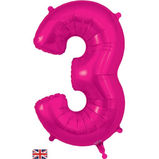34 Number 3 New Pink Foil Balloon