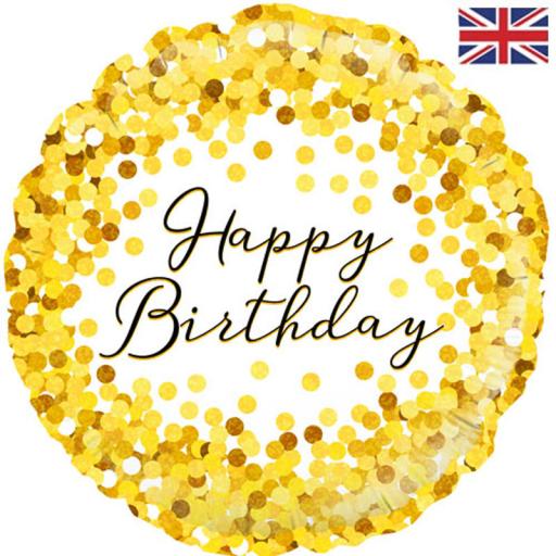 18″ RND Gold Sparkle Birthday